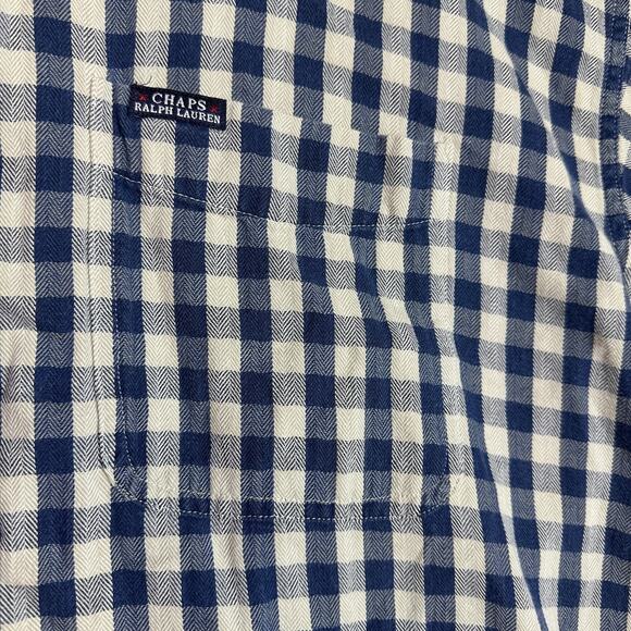 RALPH LAUREN CHAPS MENS L BLUE WHITE PLAID LONG SLEEVE BUTTON DOWN OXFORD SHIRT - Picture 4 of 9